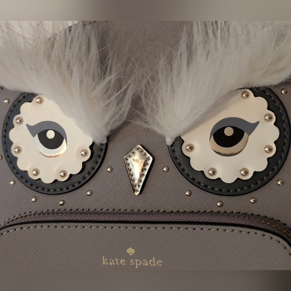 Kate Spade Star Bright Owl Tomi Grey Leather Backpack LNC - Picture 2 of 9